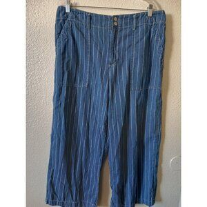 Seven7 Womens Pants 14 Pinstriped Wide Leg Cropped Chambray Patch Pocket Beachy